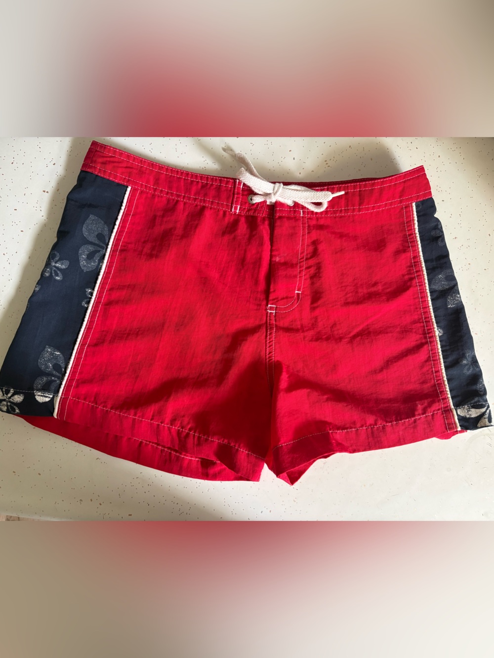 Vintage Women’s Red Swim Shorts with Navy Trim